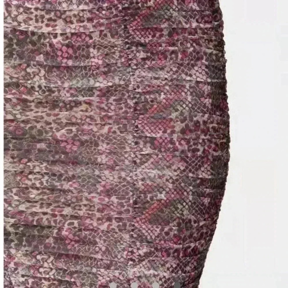 Bebe Ruched Mesh Midi Skirt, Pink Multi Snake Print, Lined, Size XL. NWT! - Picture 4 of 15